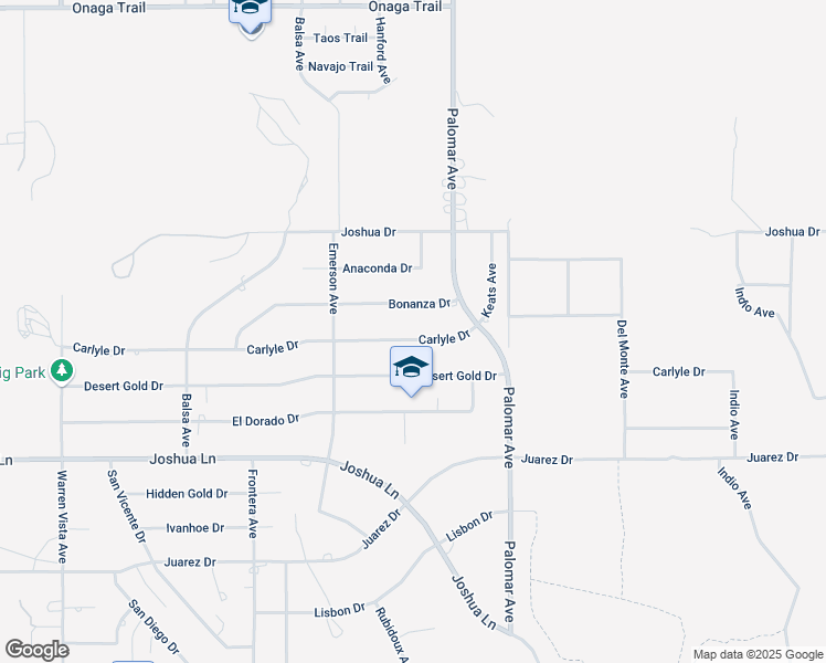 map of restaurants, bars, coffee shops, grocery stores, and more near 58320 Carlyle Drive in Yucca Valley
