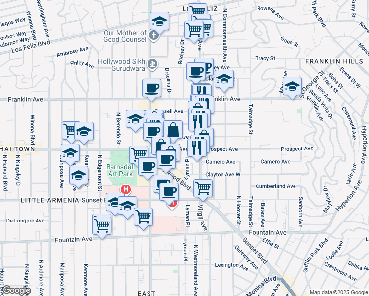 map of restaurants, bars, coffee shops, grocery stores, and more near 4530 Kingswell Avenue in Los Angeles