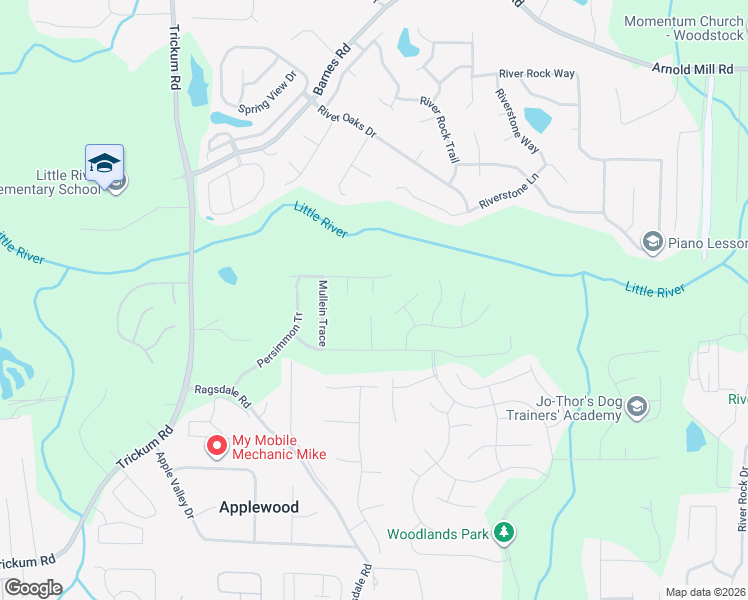 map of restaurants, bars, coffee shops, grocery stores, and more near 306 Melilot Court in Woodstock