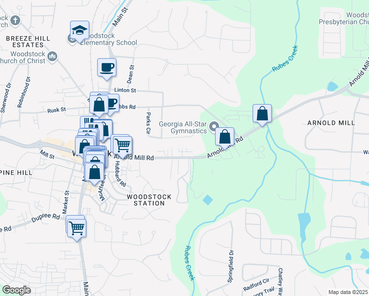 map of restaurants, bars, coffee shops, grocery stores, and more near 212 Sessions Street in Woodstock