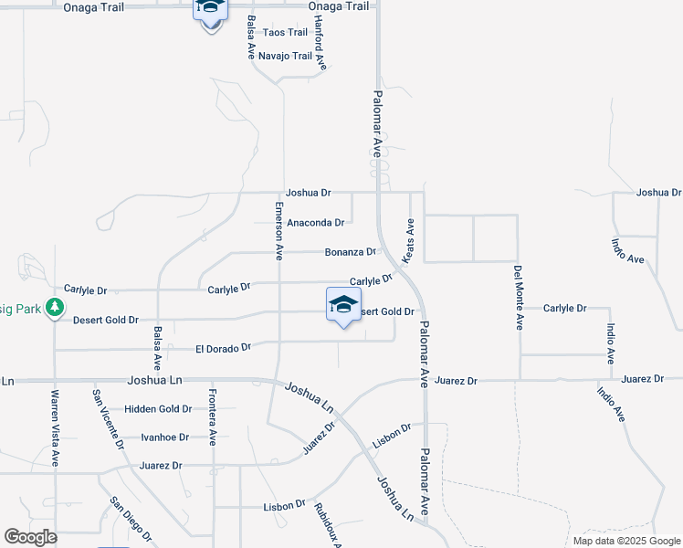 map of restaurants, bars, coffee shops, grocery stores, and more near 58320 Carlyle Drive in Yucca Valley