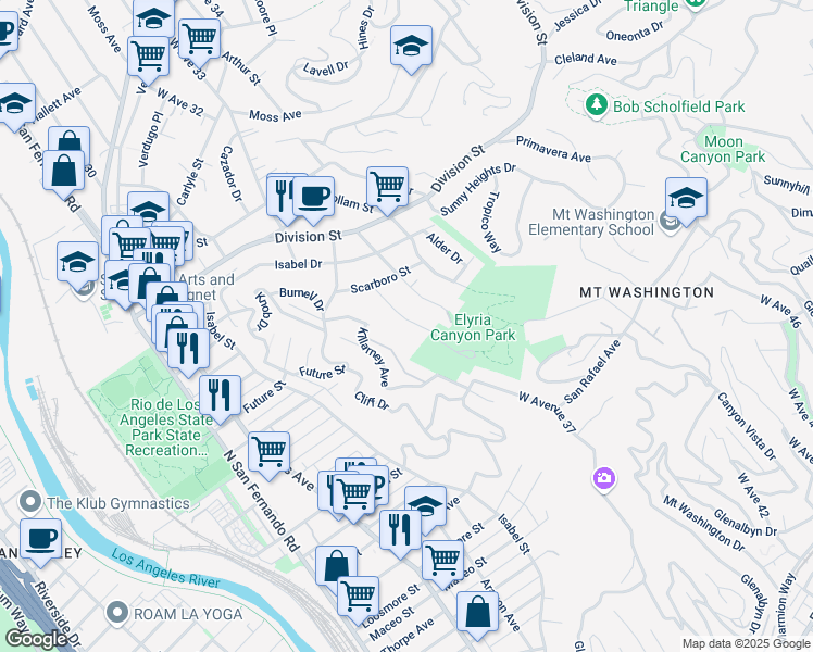 map of restaurants, bars, coffee shops, grocery stores, and more near 1630 Bridgeport Drive in Los Angeles