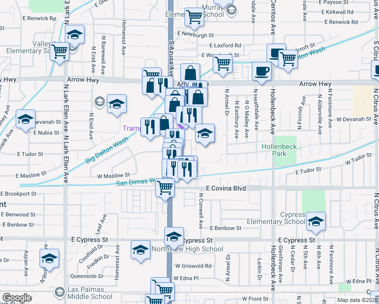 map of restaurants, bars, coffee shops, grocery stores, and more near in Covina