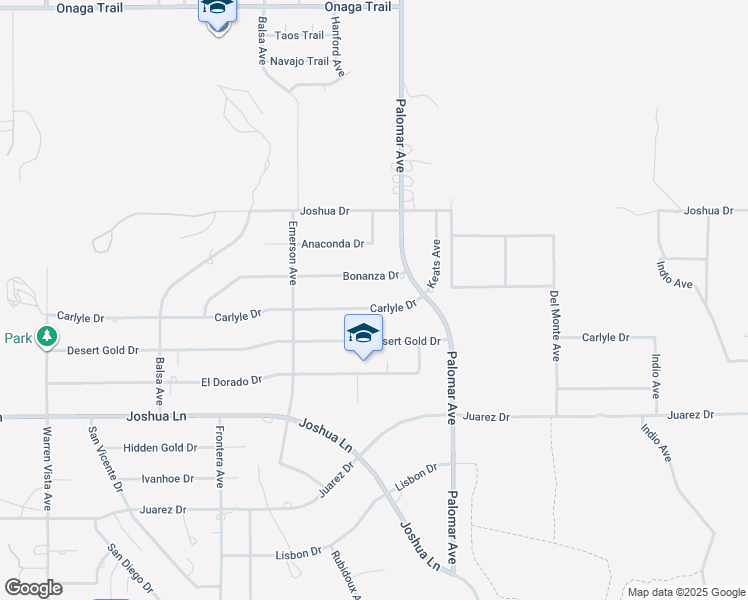 map of restaurants, bars, coffee shops, grocery stores, and more near 58350 Carlyle Drive in Yucca Valley