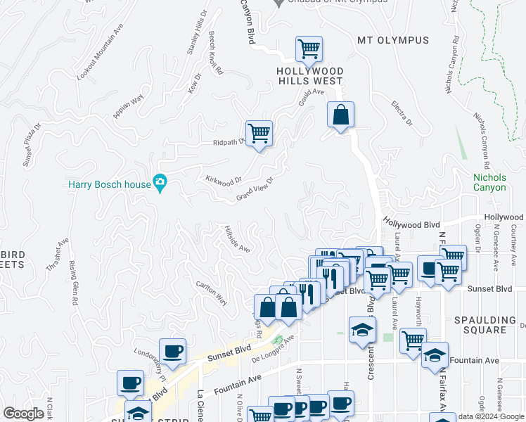map of restaurants, bars, coffee shops, grocery stores, and more near 1693 Marmont Avenue in Los Angeles