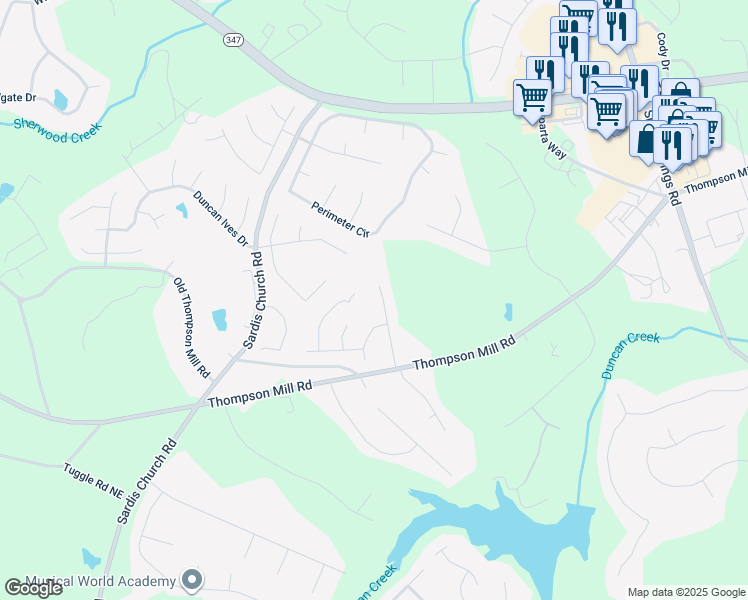 map of restaurants, bars, coffee shops, grocery stores, and more near 4802 Moon Chase Drive in Buford