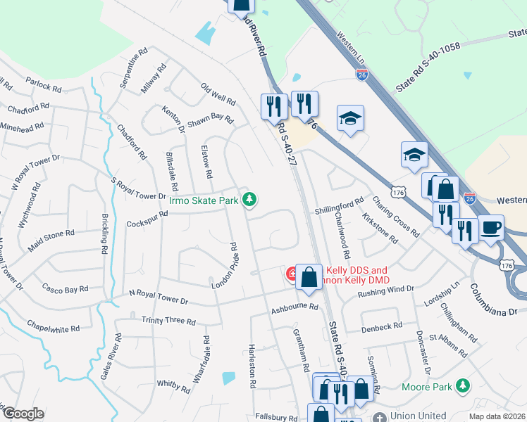map of restaurants, bars, coffee shops, grocery stores, and more near 1105 Friarsgate Boulevard in Irmo
