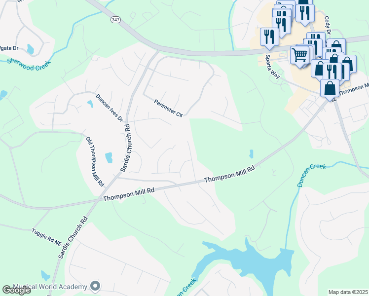 map of restaurants, bars, coffee shops, grocery stores, and more near 4802 Moon Chase Drive in Buford