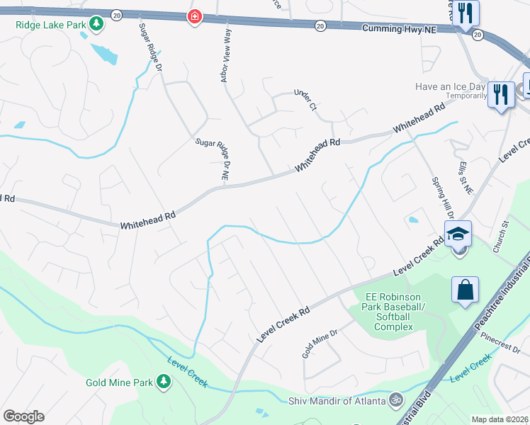 map of restaurants, bars, coffee shops, grocery stores, and more near 5099 Dogwood Hills Drive in Sugar Hill