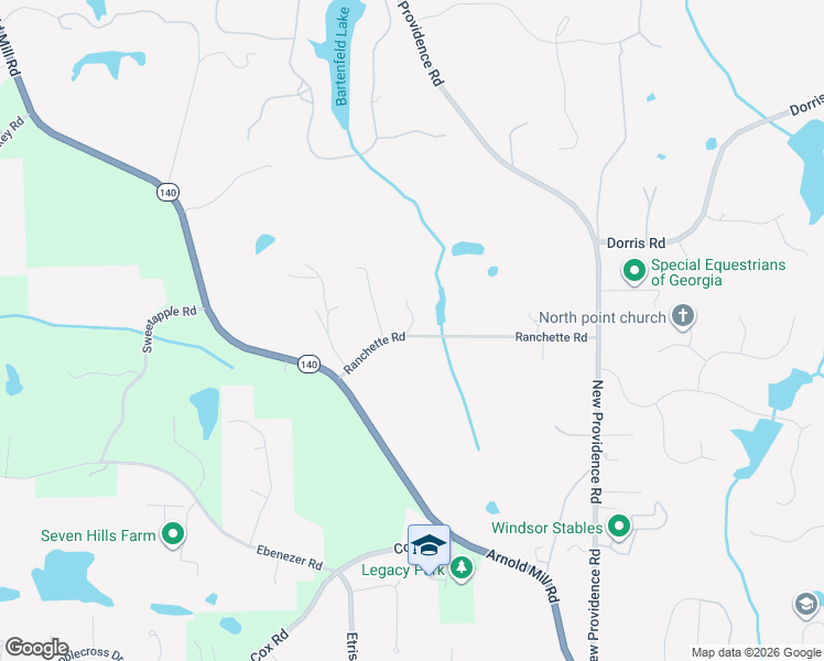 map of restaurants, bars, coffee shops, grocery stores, and more near 275 Ranchette Road in Alpharetta