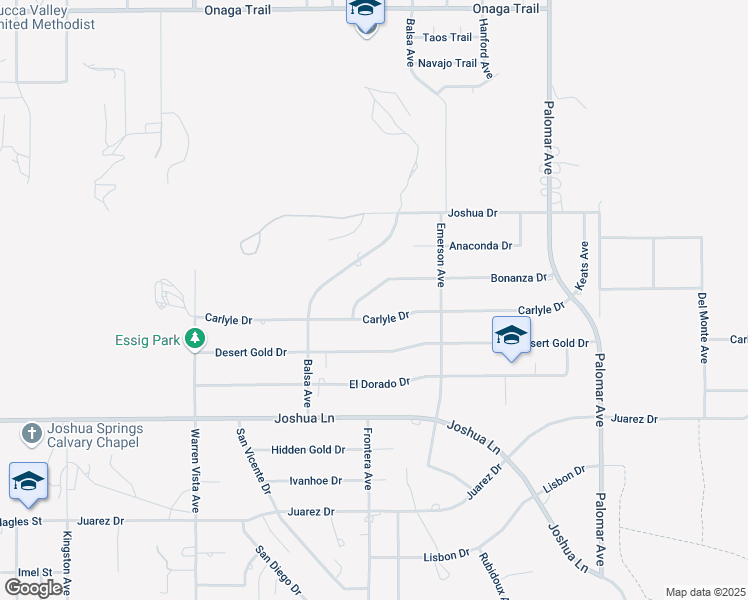 map of restaurants, bars, coffee shops, grocery stores, and more near 58065 Bonanza Drive in Yucca Valley