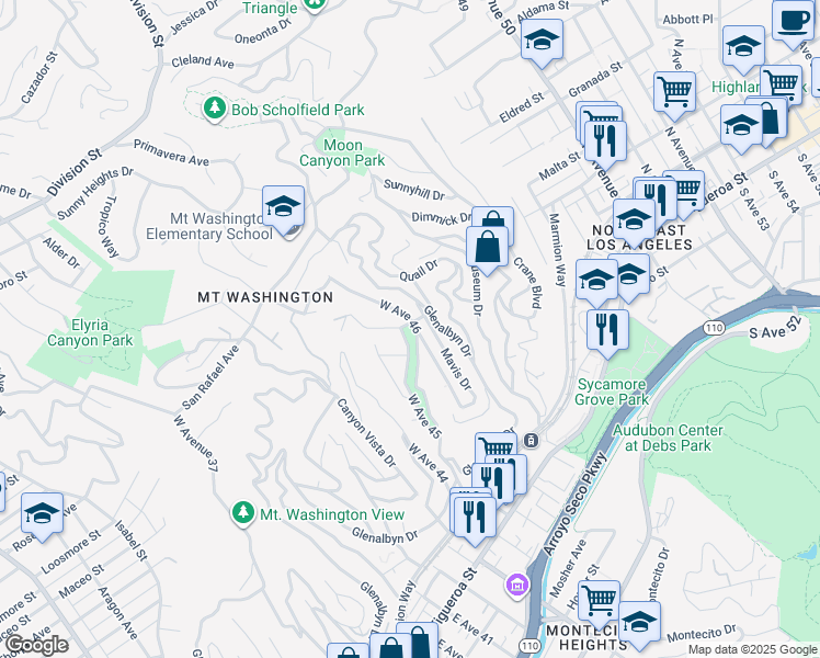 map of restaurants, bars, coffee shops, grocery stores, and more near 511 West Avenue 46 in Los Angeles
