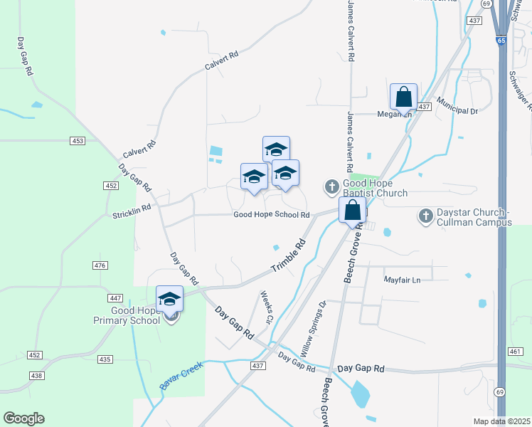 map of restaurants, bars, coffee shops, grocery stores, and more near 210 Good Hope School Road in Good Hope