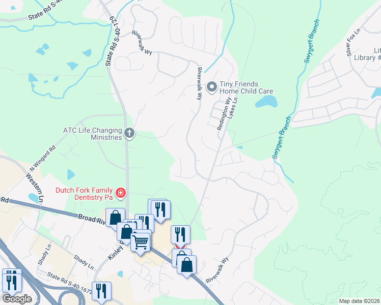 map of restaurants, bars, coffee shops, grocery stores, and more near 708 Riverwalk Way in Irmo