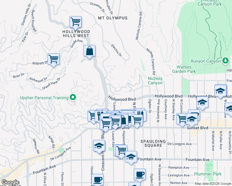 map of restaurants, bars, coffee shops, grocery stores, and more near 8023 Hemet Place in Los Angeles