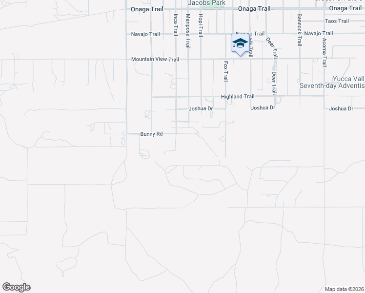 map of restaurants, bars, coffee shops, grocery stores, and more near 55511 Bunny Road in Yucca Valley