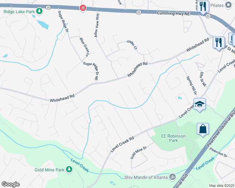 map of restaurants, bars, coffee shops, grocery stores, and more near 5091 Sugar Creek Drive in Sugar Hill