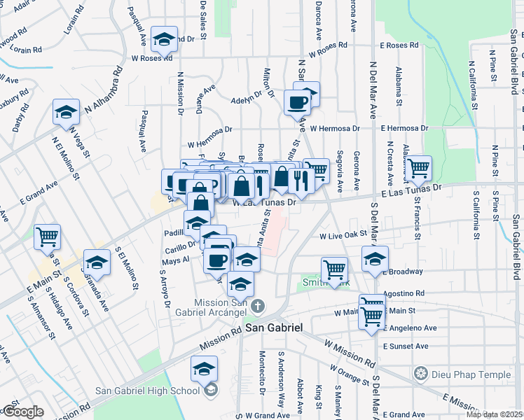 map of restaurants, bars, coffee shops, grocery stores, and more near 519 West Las Tunas Drive in San Gabriel