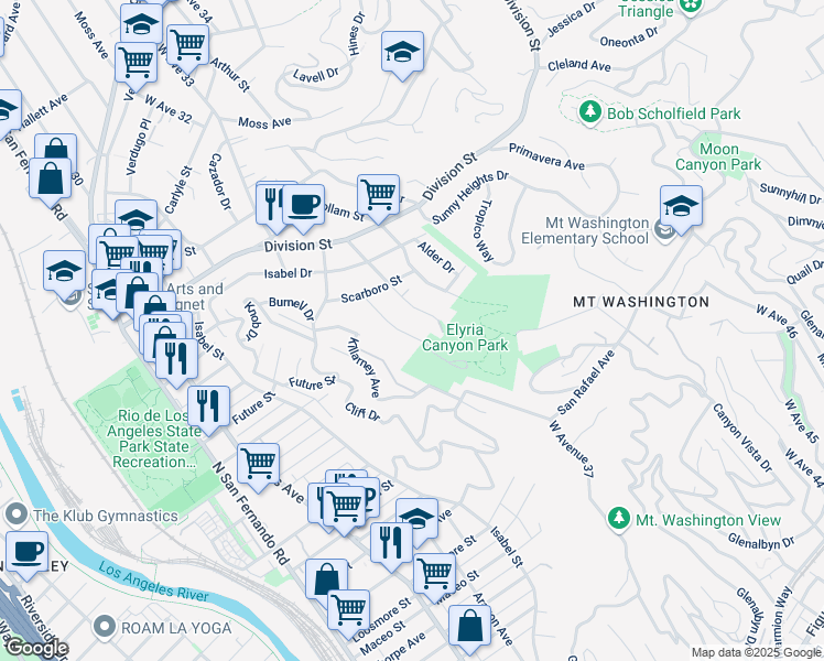 map of restaurants, bars, coffee shops, grocery stores, and more near 1720 Winmar Drive in Los Angeles