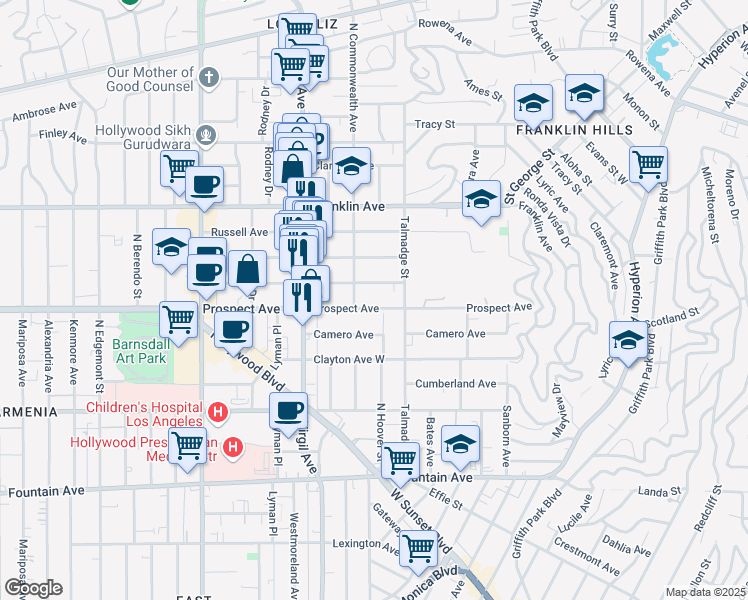 map of restaurants, bars, coffee shops, grocery stores, and more near 4324 Kingswell Avenue in Los Angeles