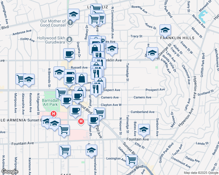 map of restaurants, bars, coffee shops, grocery stores, and more near 4406 Kingswell Avenue in Los Angeles