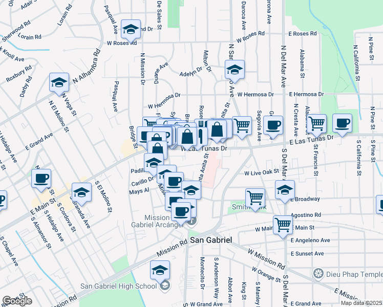map of restaurants, bars, coffee shops, grocery stores, and more near 519 West Las Tunas Drive in San Gabriel