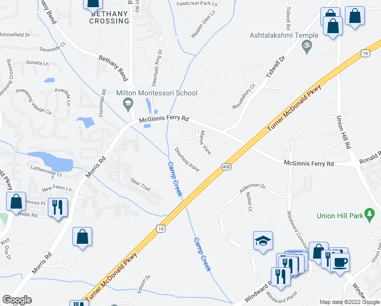 map of restaurants, bars, coffee shops, grocery stores, and more near 1024 Deerfield Point in Milton