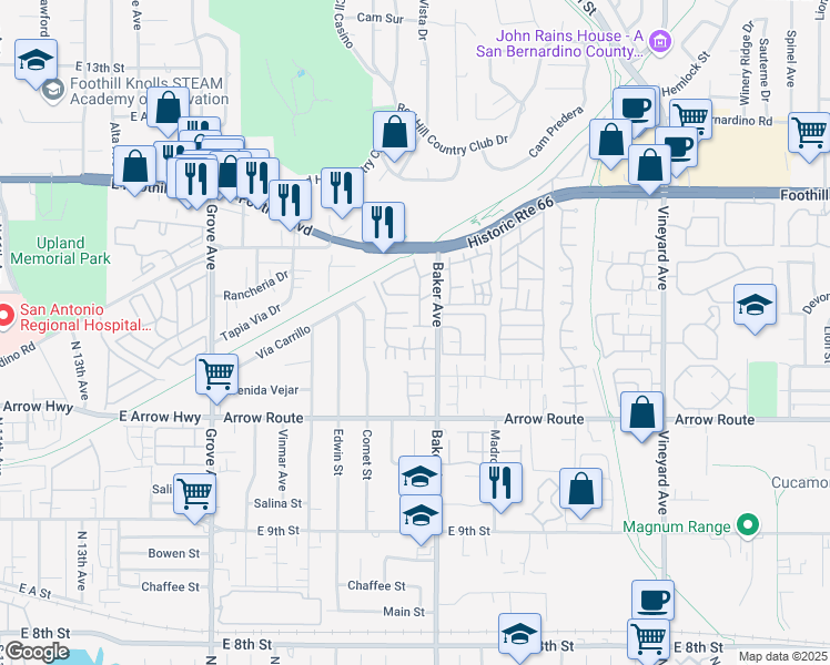 map of restaurants, bars, coffee shops, grocery stores, and more near 8463 Lemon Grove Drive in Rancho Cucamonga