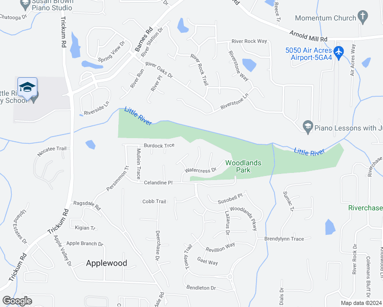 map of restaurants, bars, coffee shops, grocery stores, and more near 716 Purslane Way in Woodstock