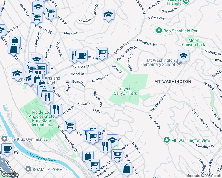 map of restaurants, bars, coffee shops, grocery stores, and more near 1720 Winmar Drive in Los Angeles