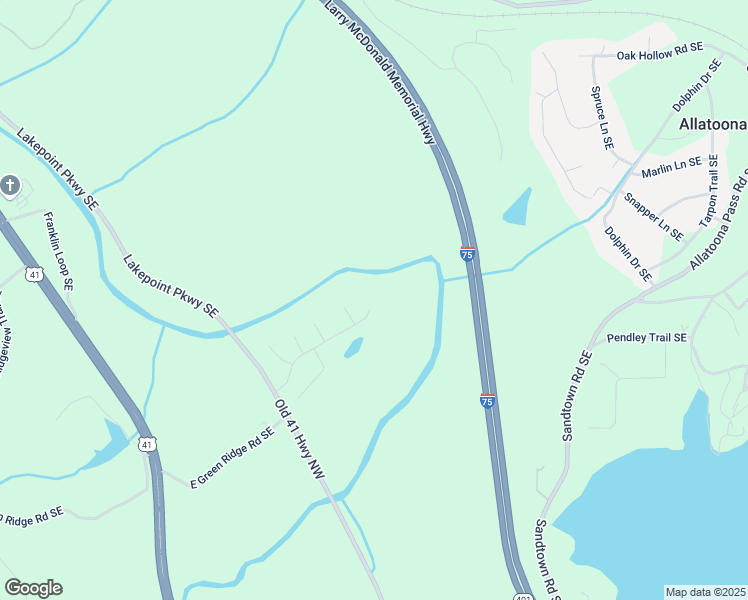 map of restaurants, bars, coffee shops, grocery stores, and more near 72 Creek Drive Southeast in Cartersville
