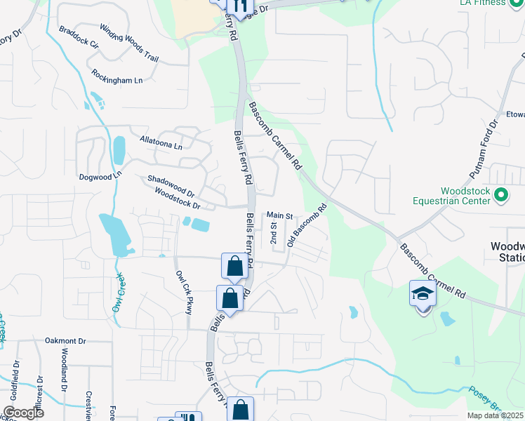 map of restaurants, bars, coffee shops, grocery stores, and more near 6310 Bells Ferry Road in Acworth
