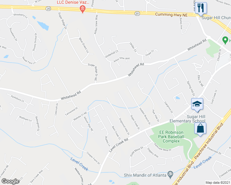 map of restaurants, bars, coffee shops, grocery stores, and more near 5090 Sugar Creek Drive in Sugar Hill