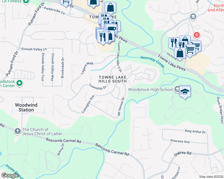 map of restaurants, bars, coffee shops, grocery stores, and more near 3012 Lexington Avenue in Woodstock