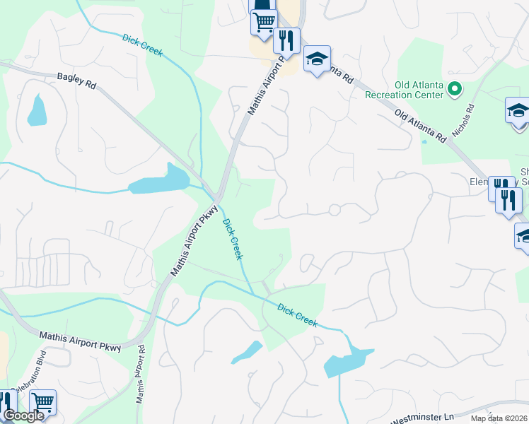 map of restaurants, bars, coffee shops, grocery stores, and more near 7640 Stratton Point in Suwanee