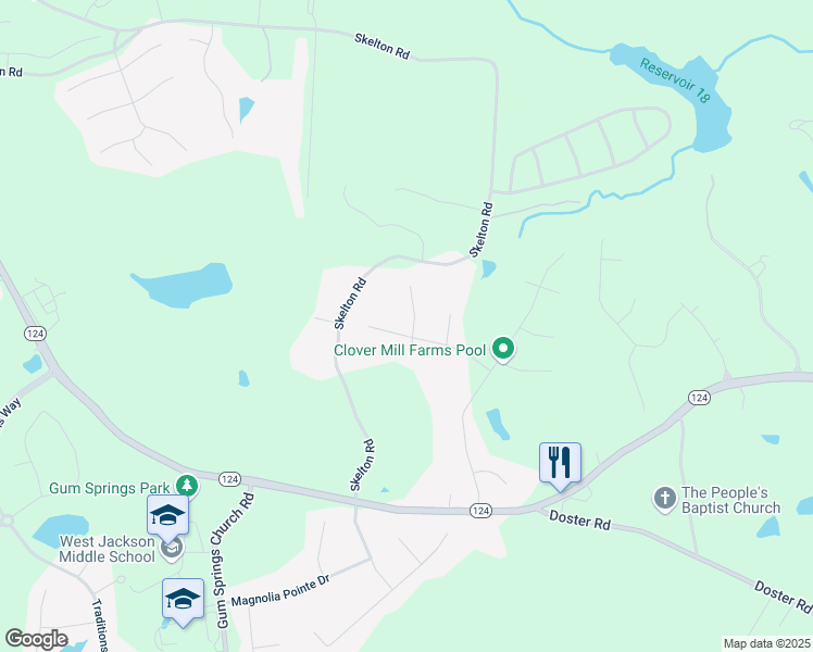 map of restaurants, bars, coffee shops, grocery stores, and more near 218 Shamus Way in Jefferson