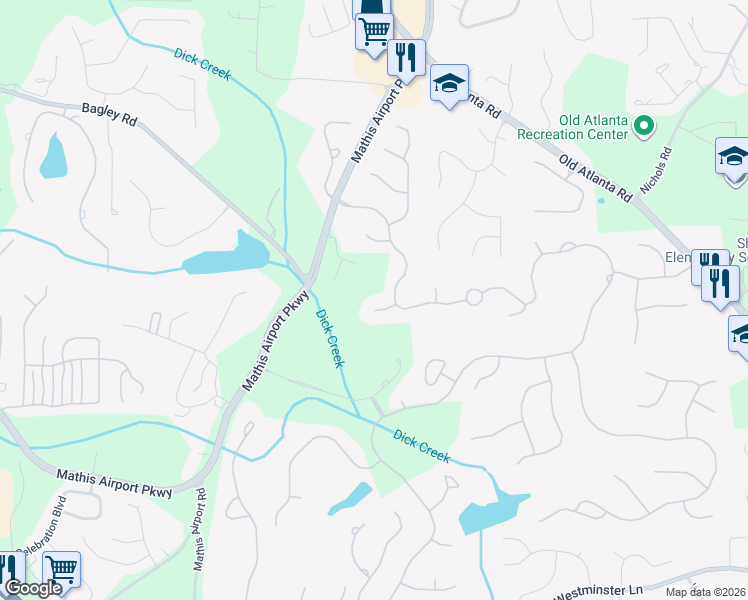 map of restaurants, bars, coffee shops, grocery stores, and more near 7640 Stratton Point in Suwanee