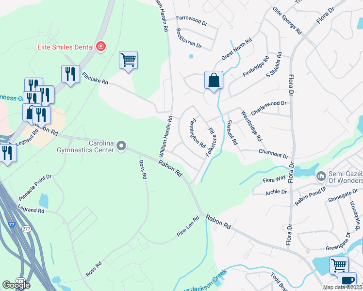 map of restaurants, bars, coffee shops, grocery stores, and more near 121 Folkstone Road in Columbia
