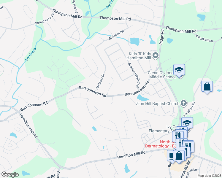 map of restaurants, bars, coffee shops, grocery stores, and more near 3133 Little Bear Lane in Buford