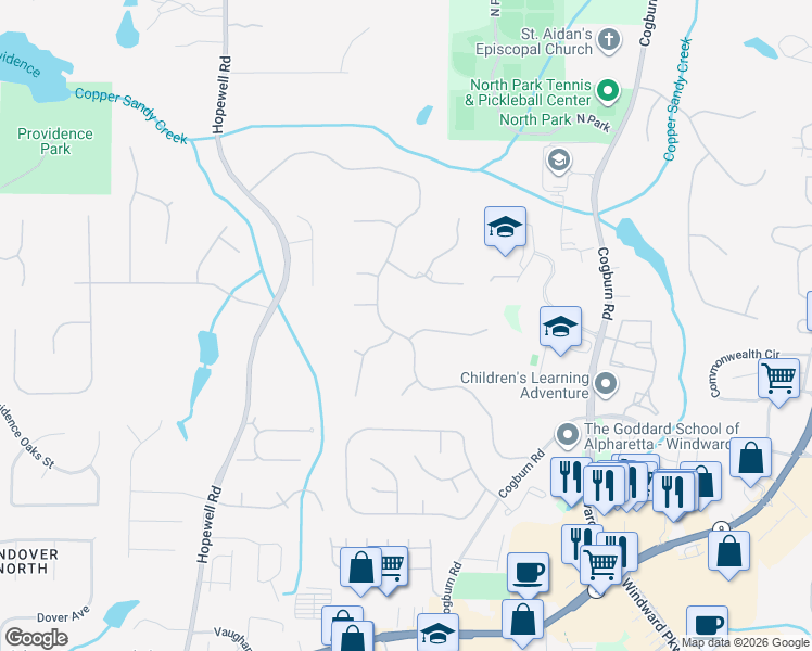 map of restaurants, bars, coffee shops, grocery stores, and more near 510 Abernathy Oaks Way in Alpharetta