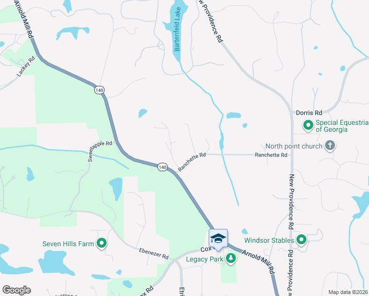 map of restaurants, bars, coffee shops, grocery stores, and more near 325 Ranchette Road in Alpharetta