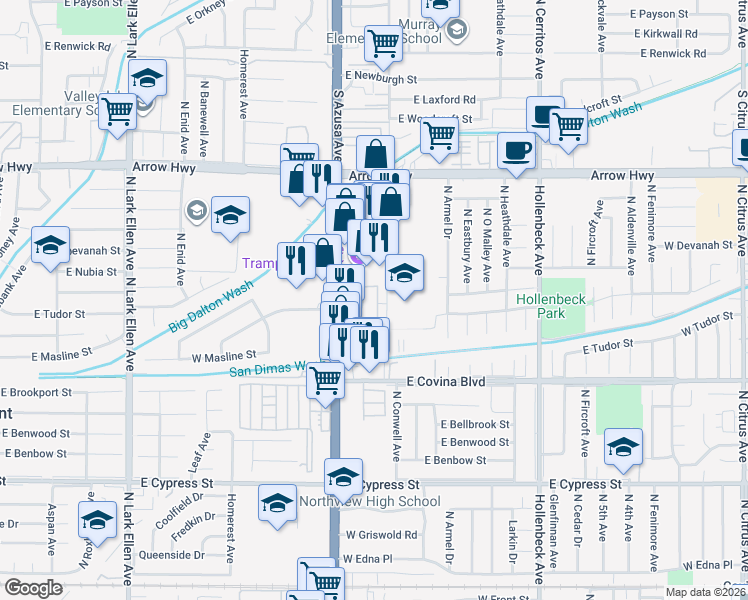 map of restaurants, bars, coffee shops, grocery stores, and more near in Covina