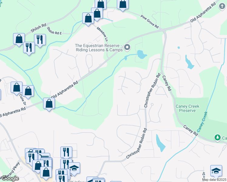 map of restaurants, bars, coffee shops, grocery stores, and more near 3235 Munsey Court in Cumming