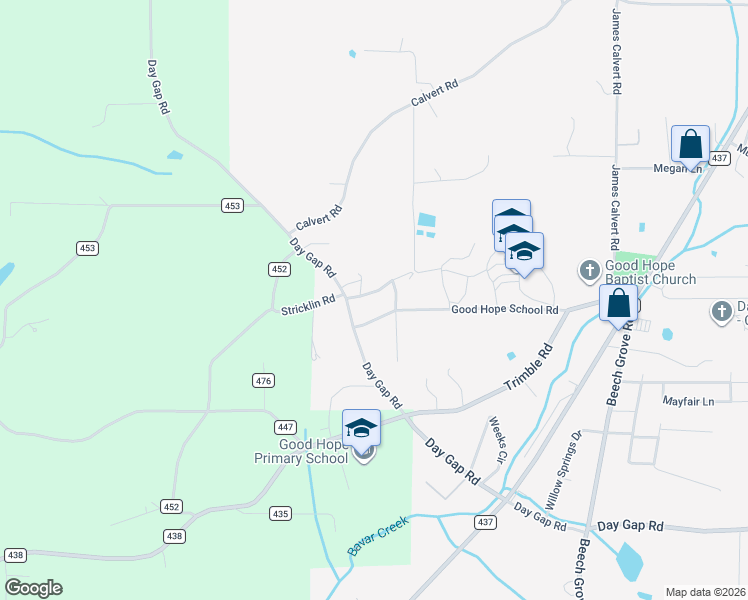 map of restaurants, bars, coffee shops, grocery stores, and more near 115 Stricklin Road in Cullman