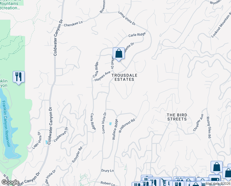 map of restaurants, bars, coffee shops, grocery stores, and more near 435 Trousdale Place in Beverly Hills