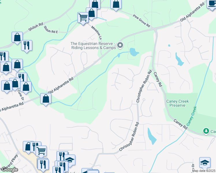 map of restaurants, bars, coffee shops, grocery stores, and more near 3235 Munsey Court in Cumming