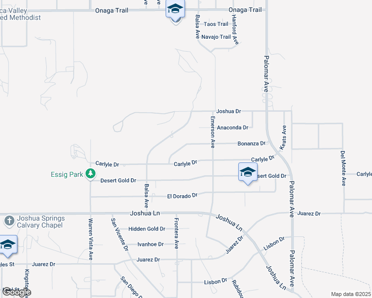 map of restaurants, bars, coffee shops, grocery stores, and more near 58065 Bonanza Drive in Yucca Valley