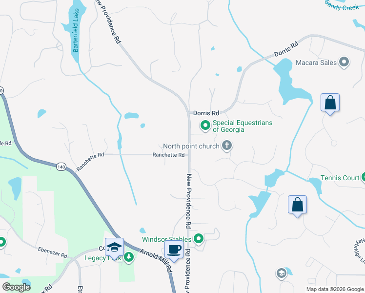 map of restaurants, bars, coffee shops, grocery stores, and more near 13170 New Providence Road in Alpharetta