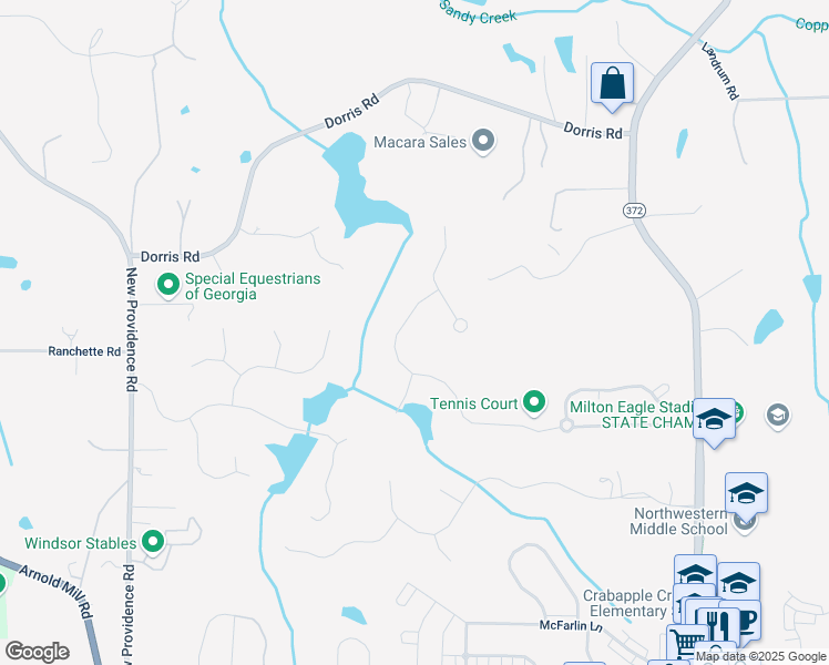 map of restaurants, bars, coffee shops, grocery stores, and more near 845 Owens Lake Road in Alpharetta