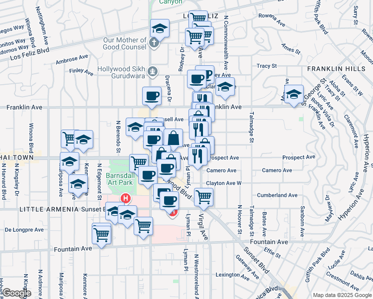 map of restaurants, bars, coffee shops, grocery stores, and more near 4530 Kingswell Avenue in Los Angeles